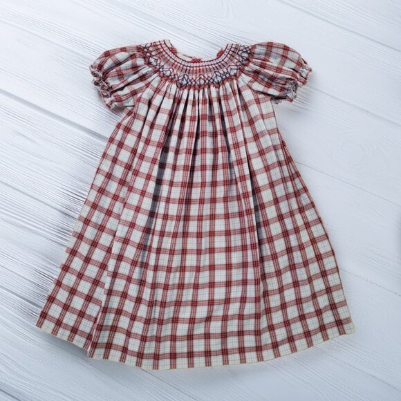 Delaney Red Blue Plaid Bishop Smocked Dress Size 5 - Picture 1 of 5